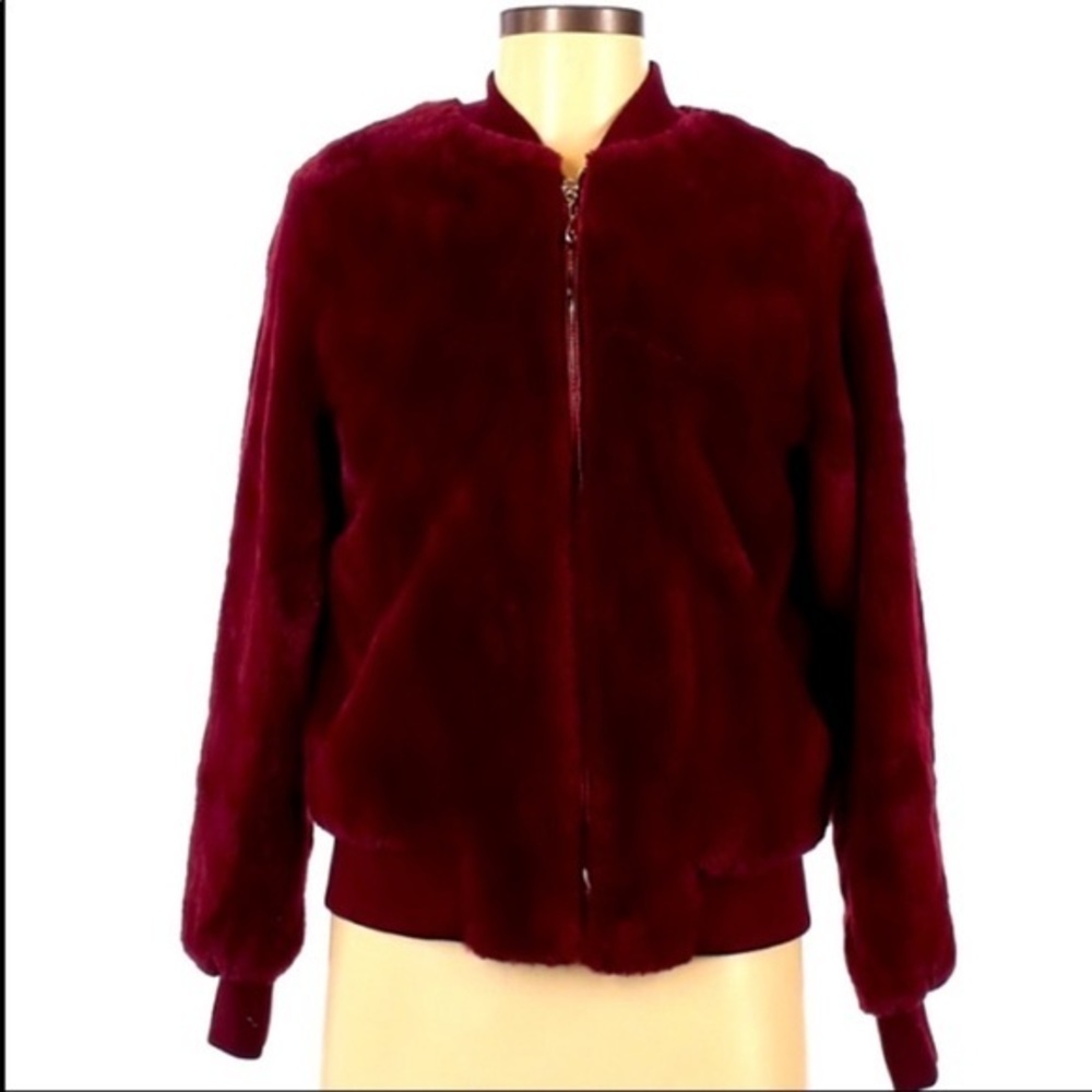 Say What? S burgundy red faux fur lined retro glam‎ bomber jacket - Picture 9 of 9